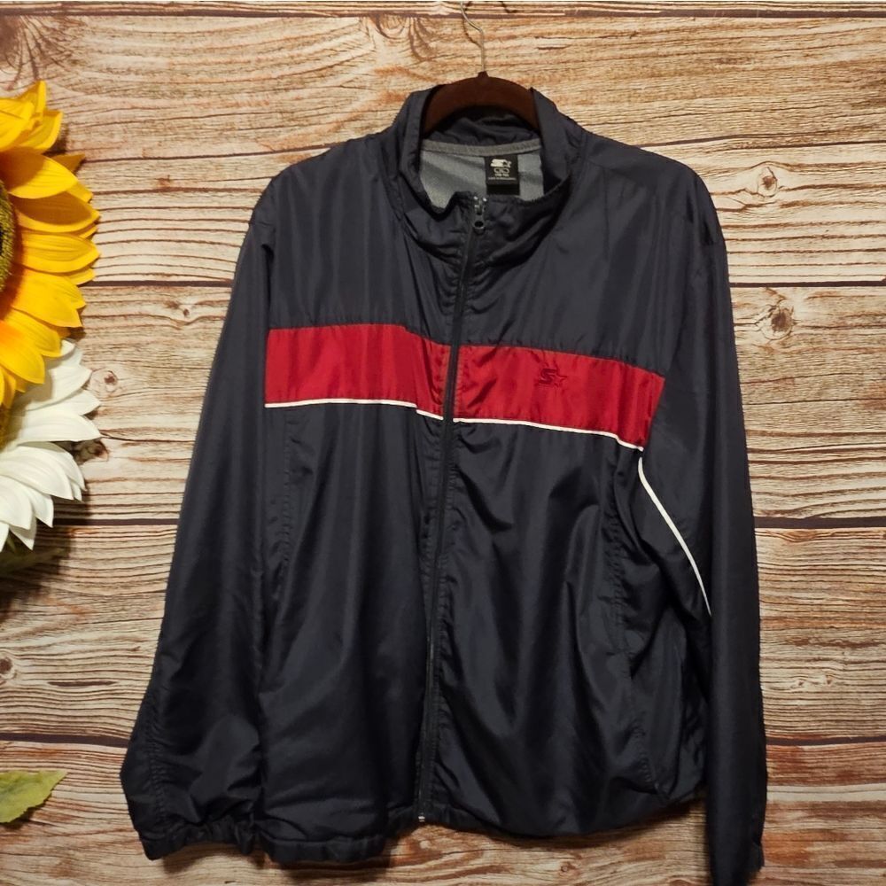 Star wind breaker jacket men's XL Charcoal/ red Pre-owned